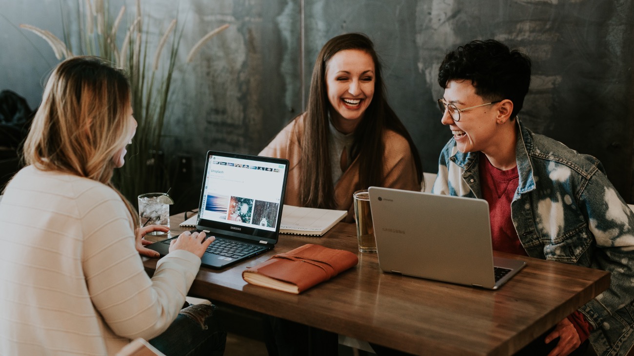 a group of people discussing social media